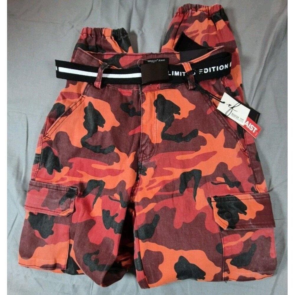 NWT Redfox Camo Cargo Jogger Pants Women's Size A Red/Orange Lava Belted Limited